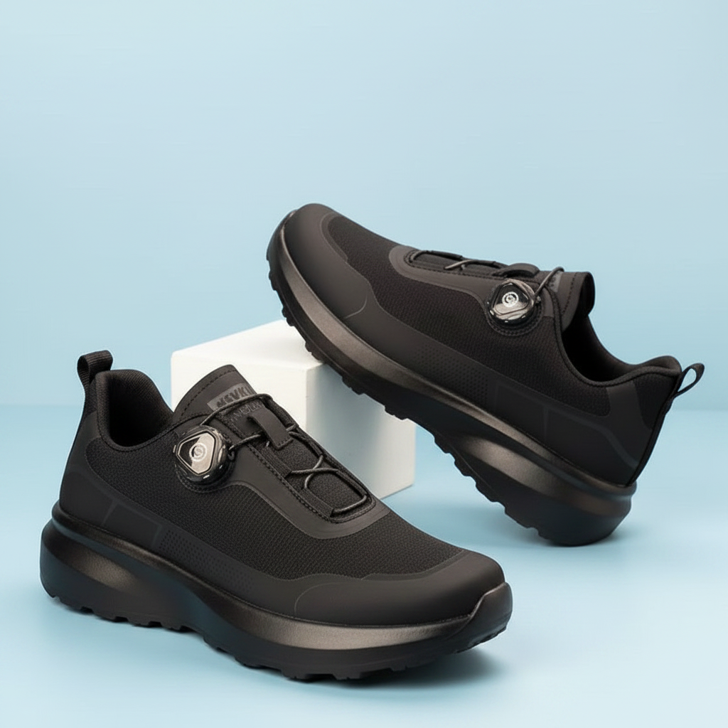 Sneaker BOA noire premium – fond bleu ciel